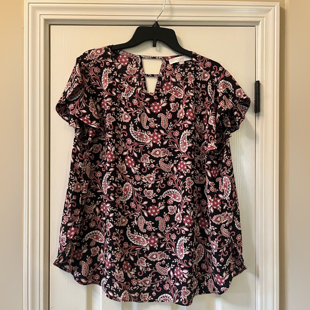 Loft Women’s Floral Paisley Women's Top - Pink and Black Size XL